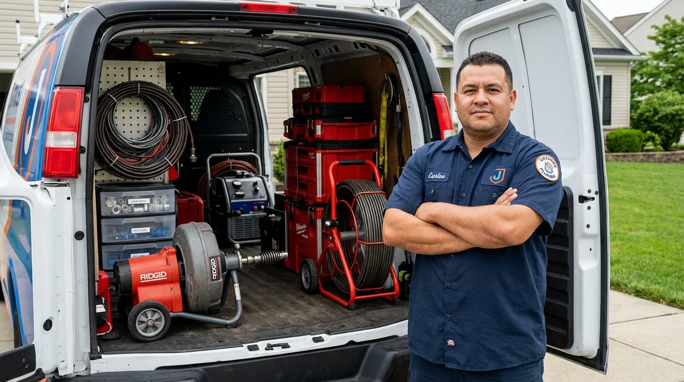 Professional drain cleaning equipment and Johns Plumbing LLC plumber in Somers