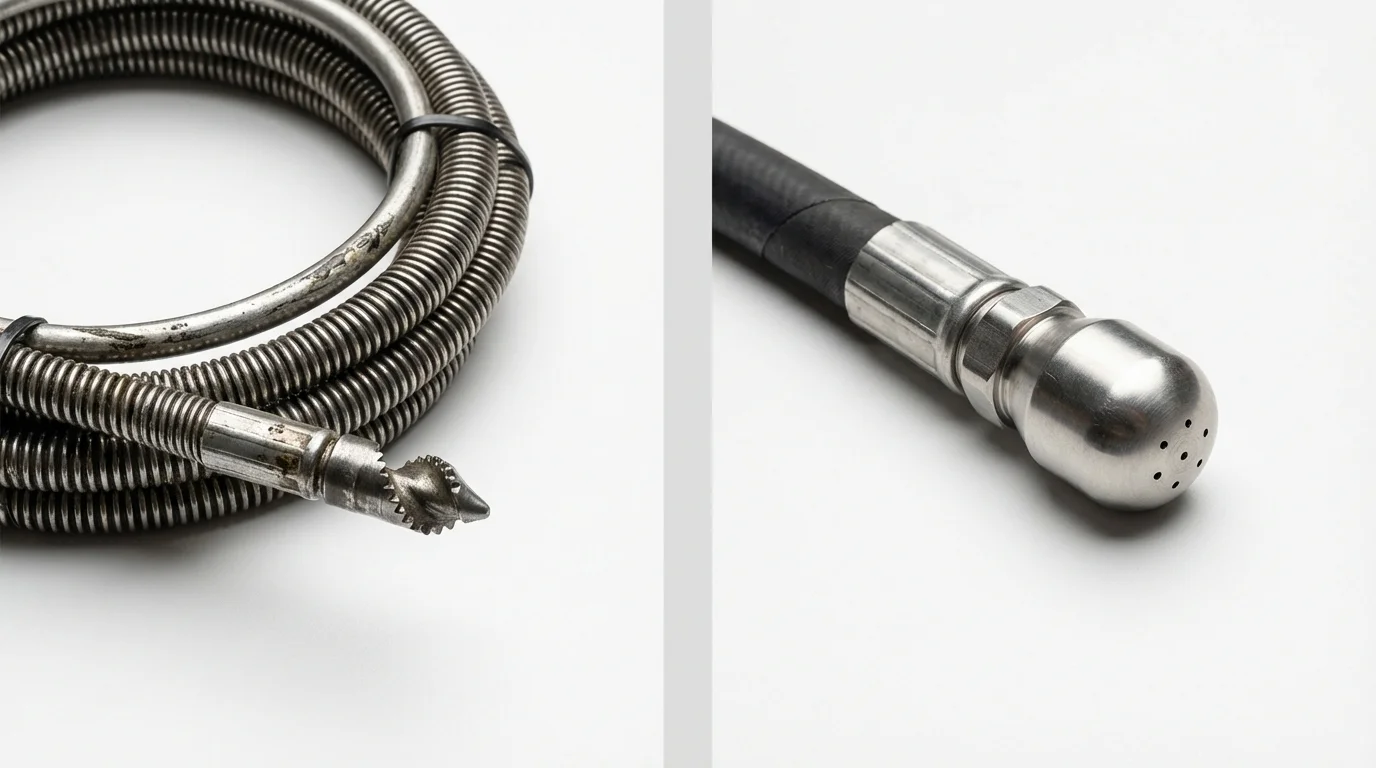 Drain snake cable and hydro jetting nozzle used for drain cleaning in Somers, MT