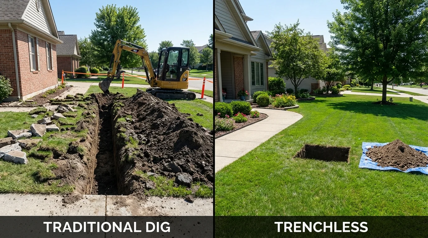 Trenchless sewer repair with minimal yard damage versus traditional excavation in Somers, MT